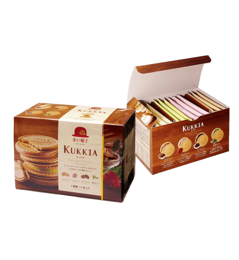 Kukkia Whipped Chocolate Sandwich Cookies, 12 pieces, featuring 4 Japanese flavors, ideal for gifting