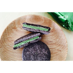 Meiji Rich Matcha Sandwich Cookies in 5-pack, crisp biscuits, perfect for snacking or sharing