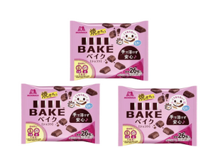 Close-up of Morinaga Bake Bite-Sized Chocolate Biscuit, featuring crispy outside and soft baked center