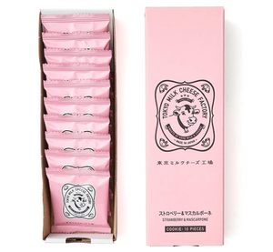 Close-up of Tokyo Milk Cheese Factory Strawberry & Mascarpone Cookies 10 Sheets featuring creamy filling for a gentle treat