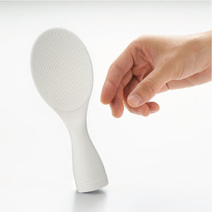 White Akebono Shamoji Rice Scoop with non-stick texture, designed for easy daily rice serving