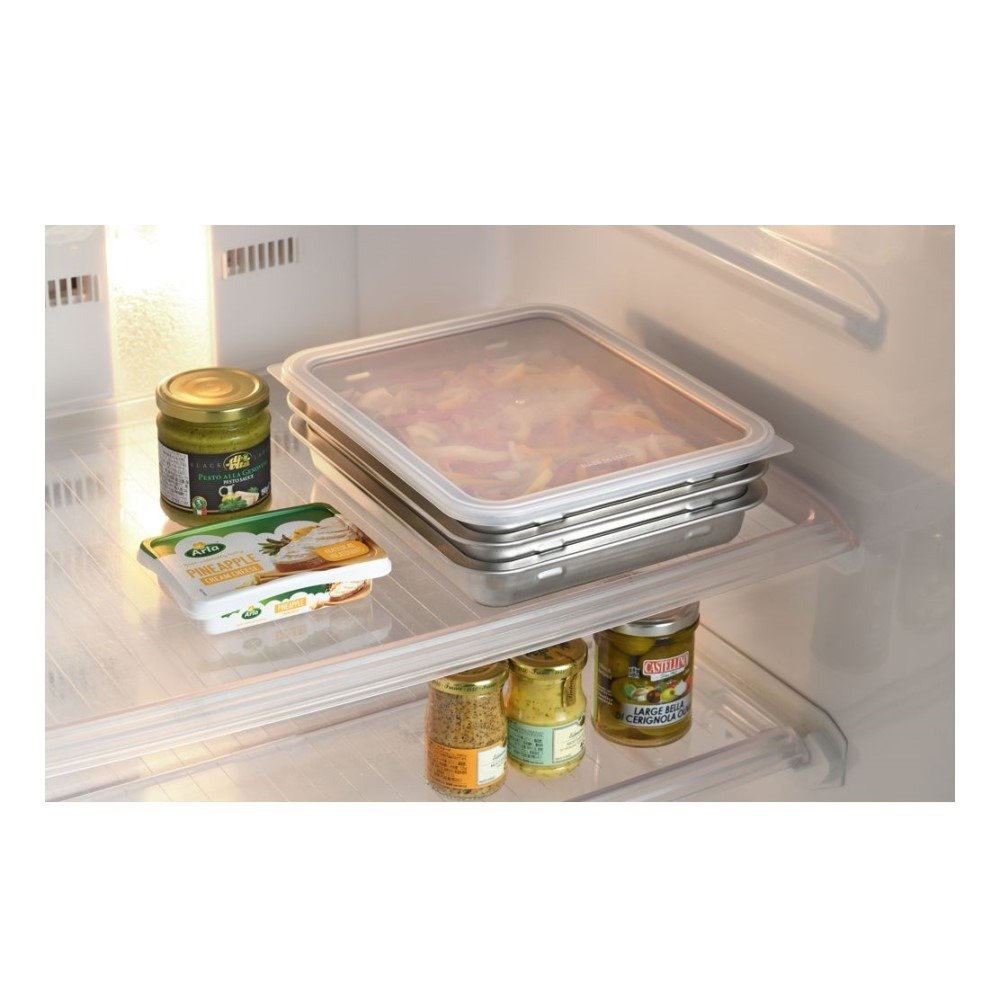 Close-up of Enzo 6-piece breading tray set, showing durable stainless steel surface for efficient cooking prep