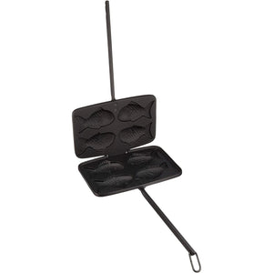 Close-up of Oigen Nambu Cast Iron Taiyaki Maker F-463, showing fish-shaped waffle mold.