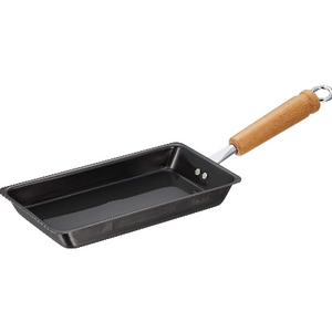 Summit Rectangular Cast Iron Tamagoyaki Pan with wooden handle, offering even heat for perfect results