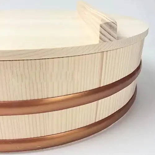 Tachibana Wooden Hangiri Bowl 36cm with Lid, perfect for cooling and mixing sushi rice.