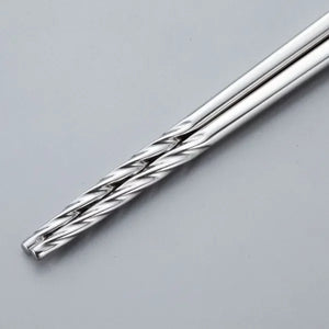 Close-up of Todai Tornado Metal Chopsticks 235mm showing twist design for improved grip