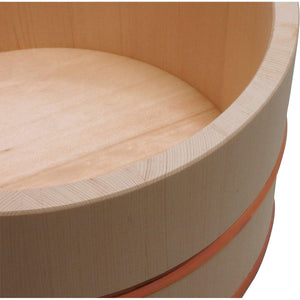 Close-up of Umezawa Hinoki Bath Bucket, smooth hinoki wood with natural grain finish.