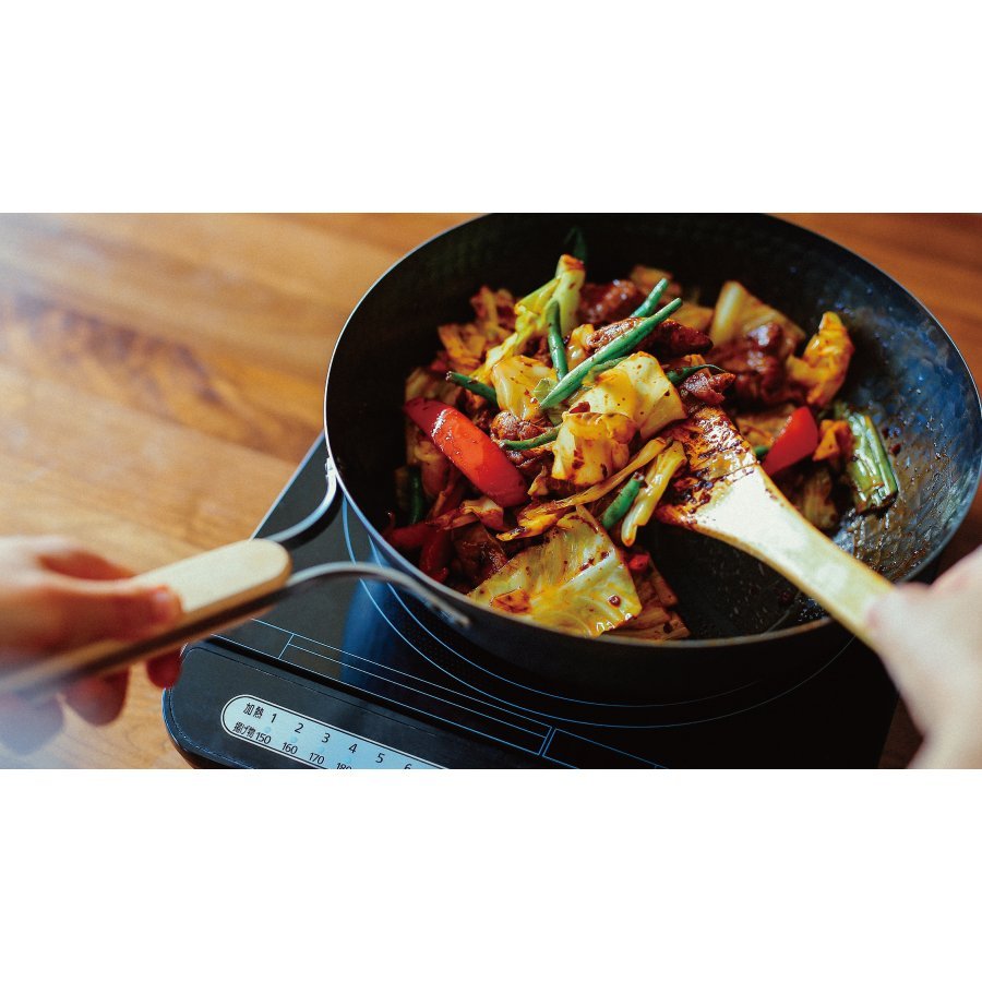 Enzo Flat - Bottomed Iron Induction Wok (1.6mm Thick) 28cm - YOYO JAPAN