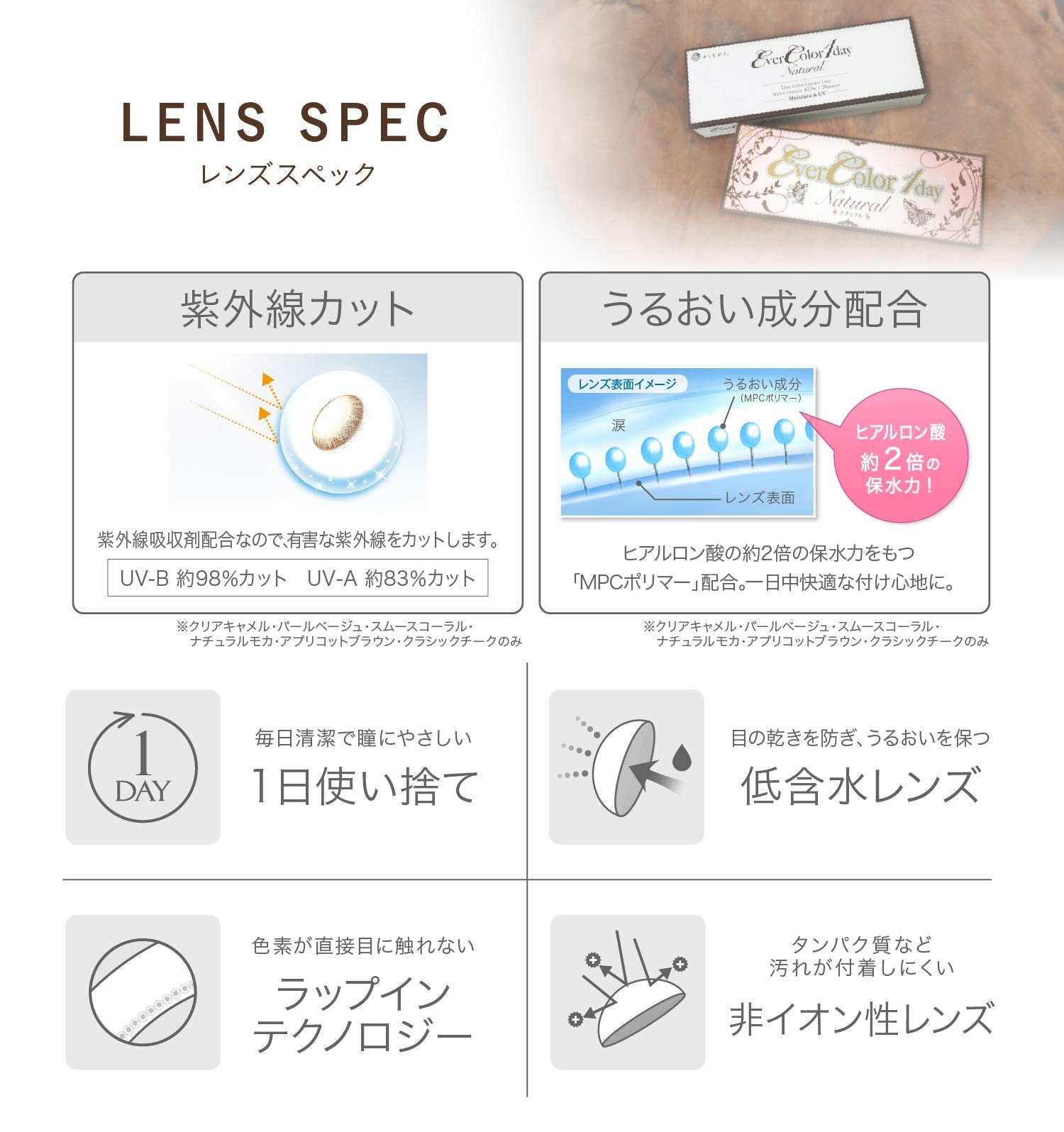 Ever Color 1Day Natural Color Contacts Prescription [Apricot Brown Pwr - 1.50] Japan - 8 Boxes Of 20 Pieces