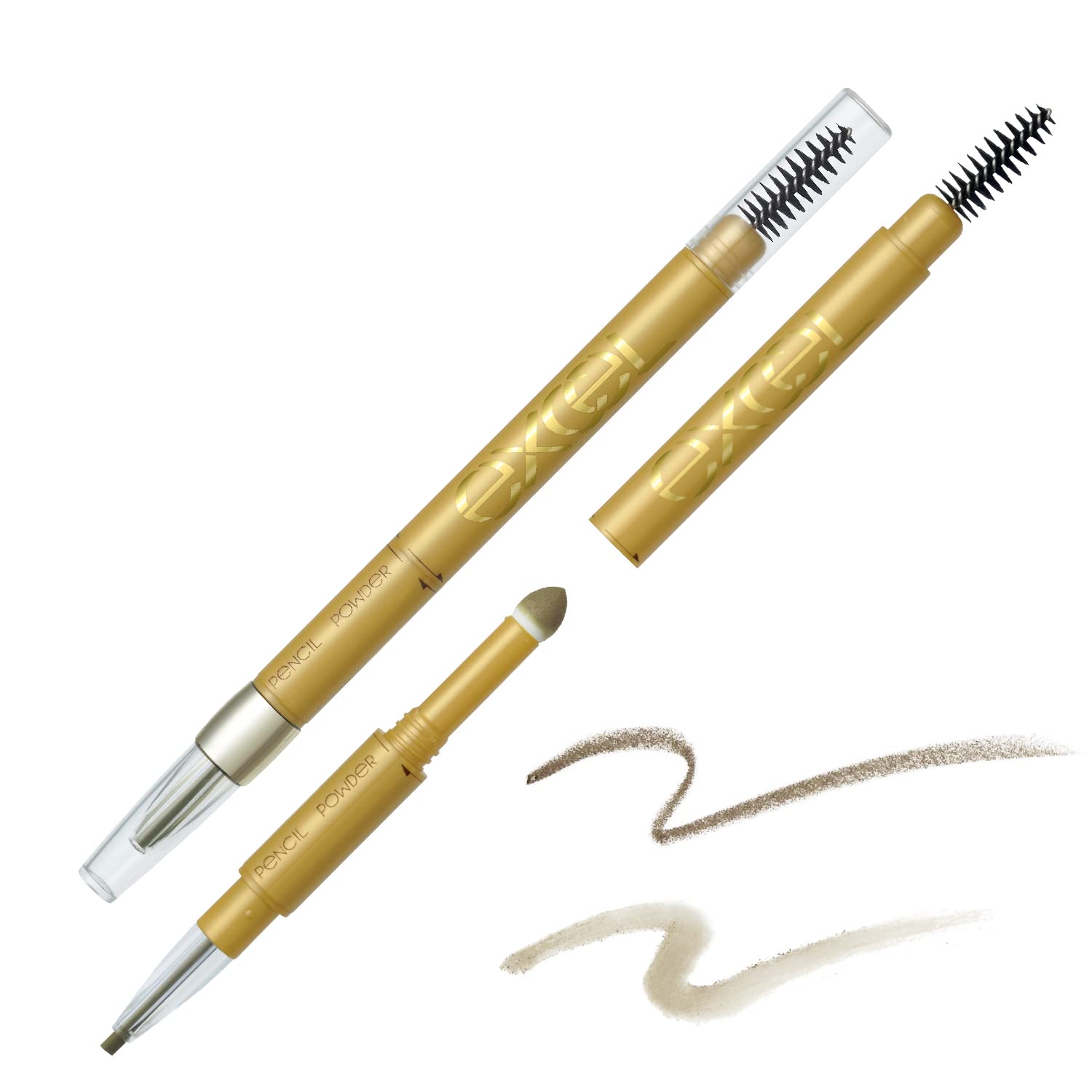 Excel Powder & Pencil Eyebrow EX PD15 (Olive Brown) 3 - in - 1 - Japanese Eyebrow Brand