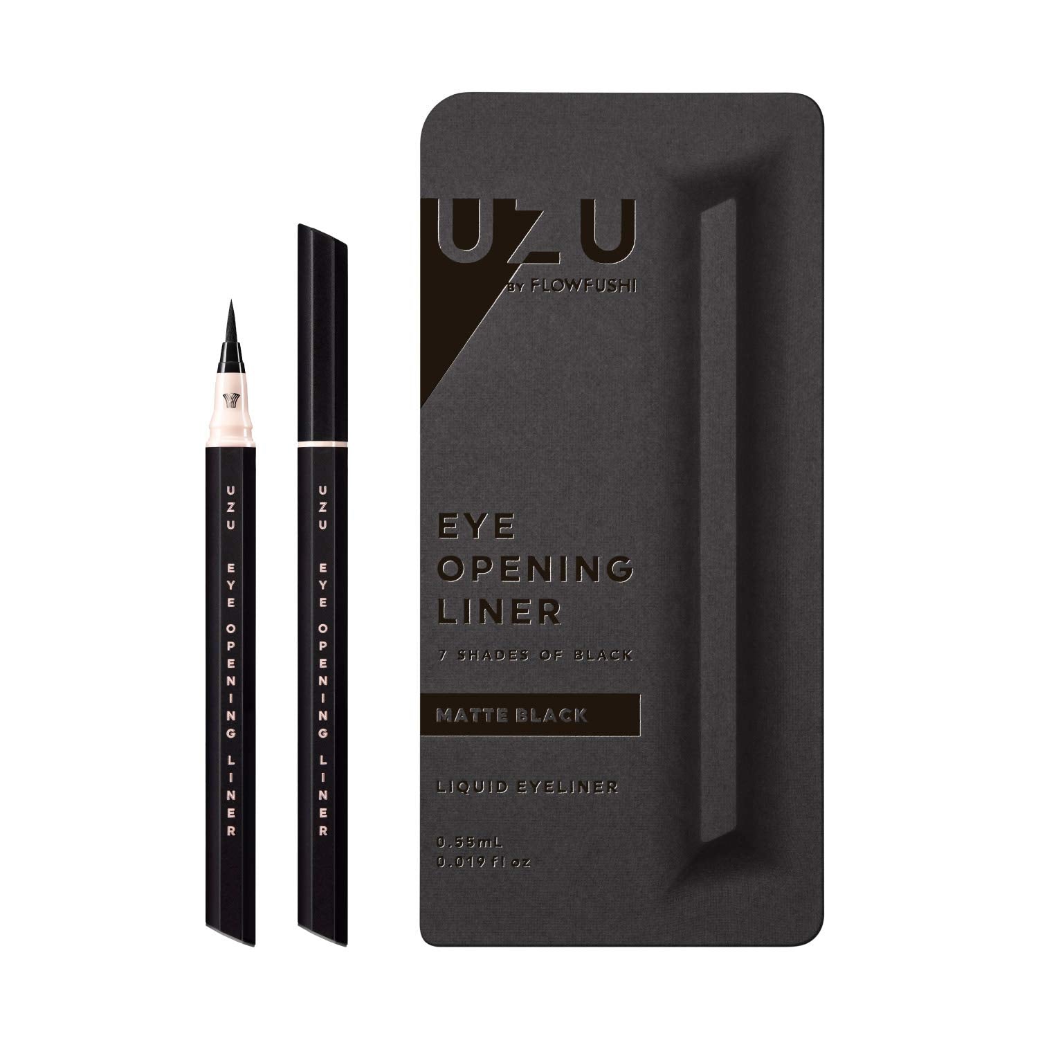 Uzu Flowfushi 7 Shade Matte Black Liquid Eyeliner Hypoallergenic Hot Water Off