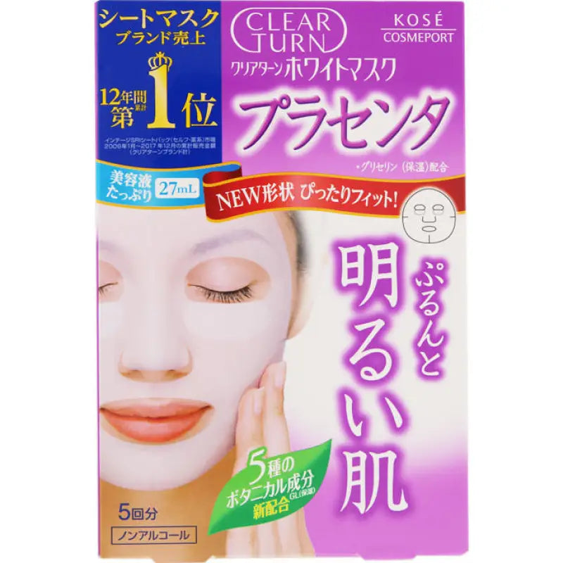 Face Mask Kose Clearturn Clear Turn White Placenta 5 Sheets - Skincare