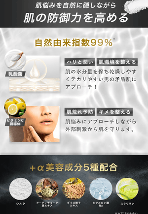 ADOMEN Face Powder worn on male skin, natural matte appearance