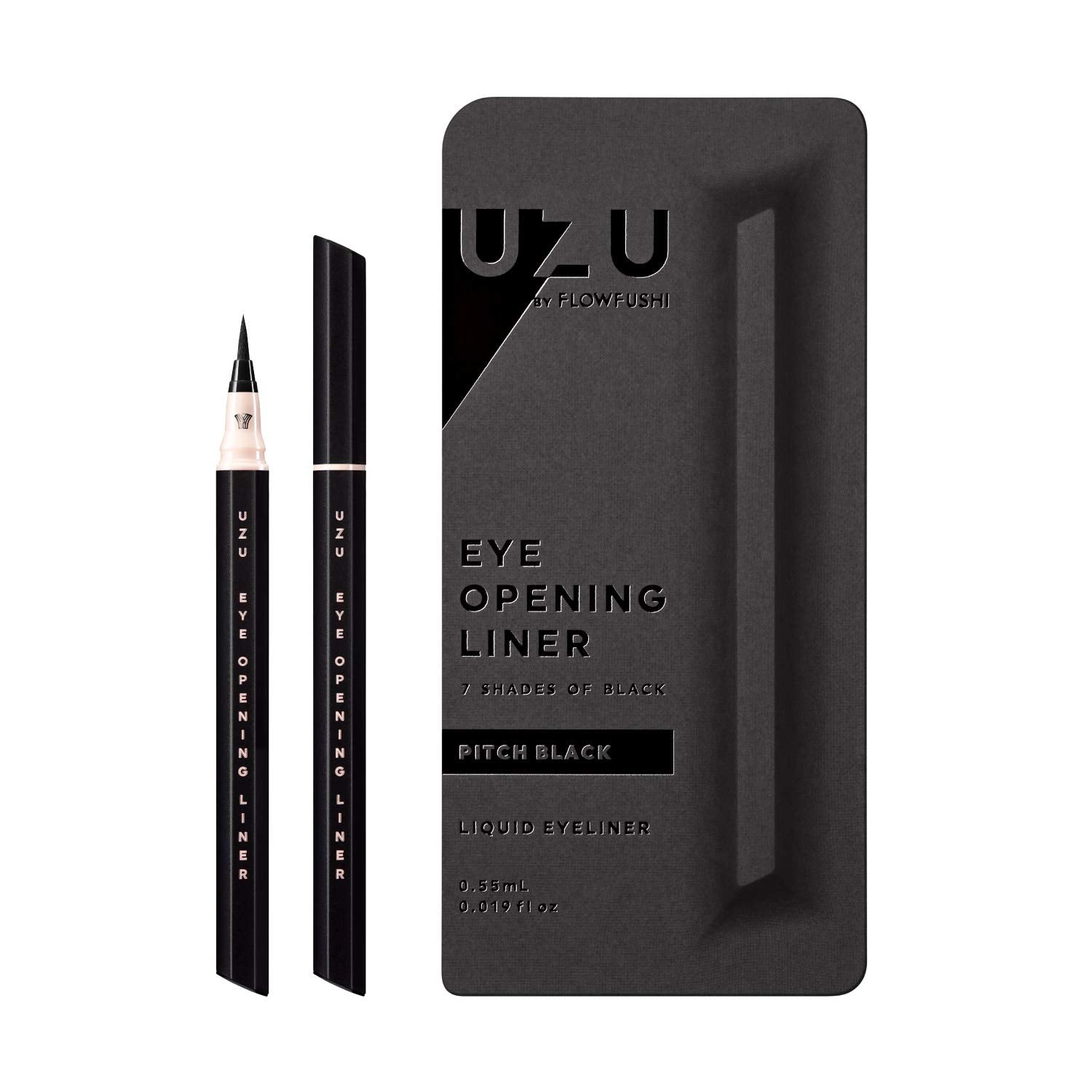 Uzu Flowfushi Liquid Eyeliner in Pitch Black Hypoallergenic Hot Water Off