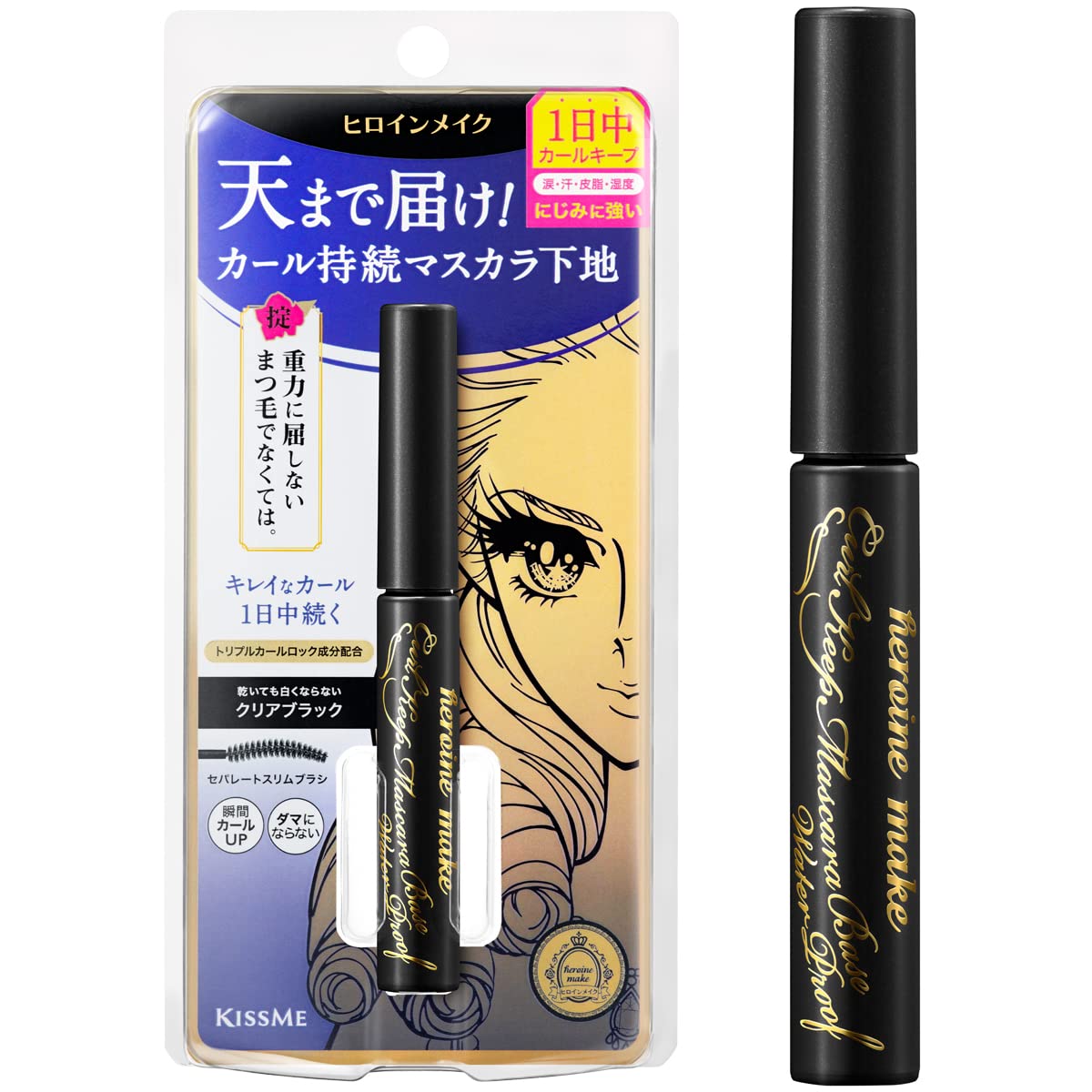 Kissme Heroine Make Clear Black Curl Lasting Mascara Base Waterproof 4.5g with Slim Brush