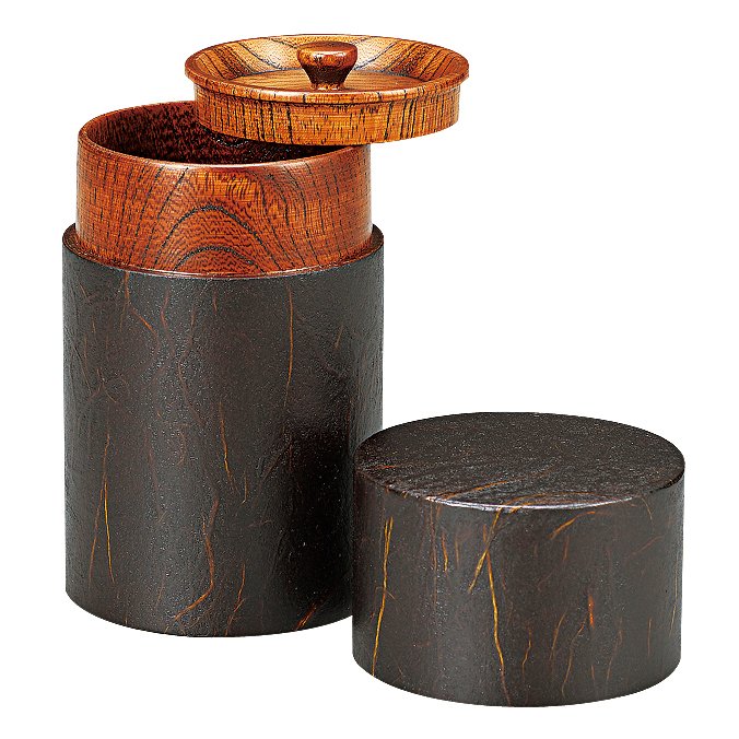 150g Isuke Wooden Tea Caddy, traditional lacquer and washi paper design, perfect for Japanese tea enthusiasts.