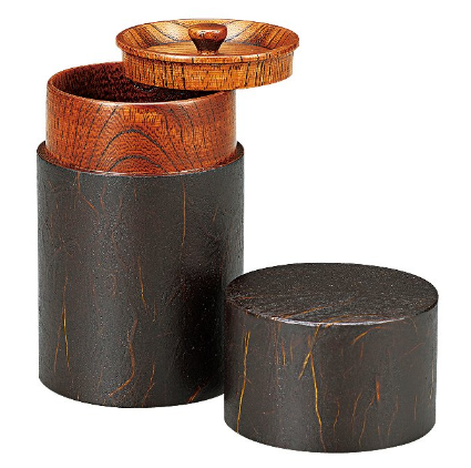 Isuke Wooden Tea Caddy Lacquered Washi Paper Canister 150g, elegant airtight design for storing loose tea leaves.