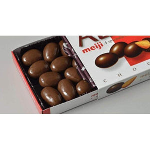 Close-up of Meiji Almond Chocolate Snack (Pack of 10), 88g, featuring shiny polished finish for enhanced appeal