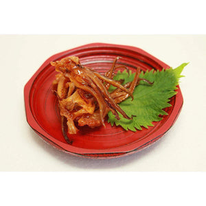 Close-up of Genkotsu Japanese Seasoned Dried Squid Snack 80 pcs., featuring squid legs for protein-rich bites