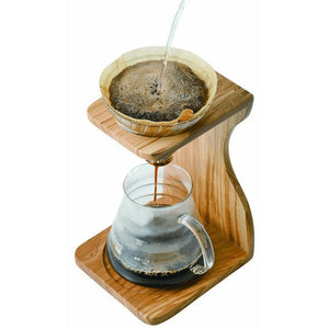 Hario V60 Olive Wood Stand & Heat Resistant Glass Coffee Server 02 Set