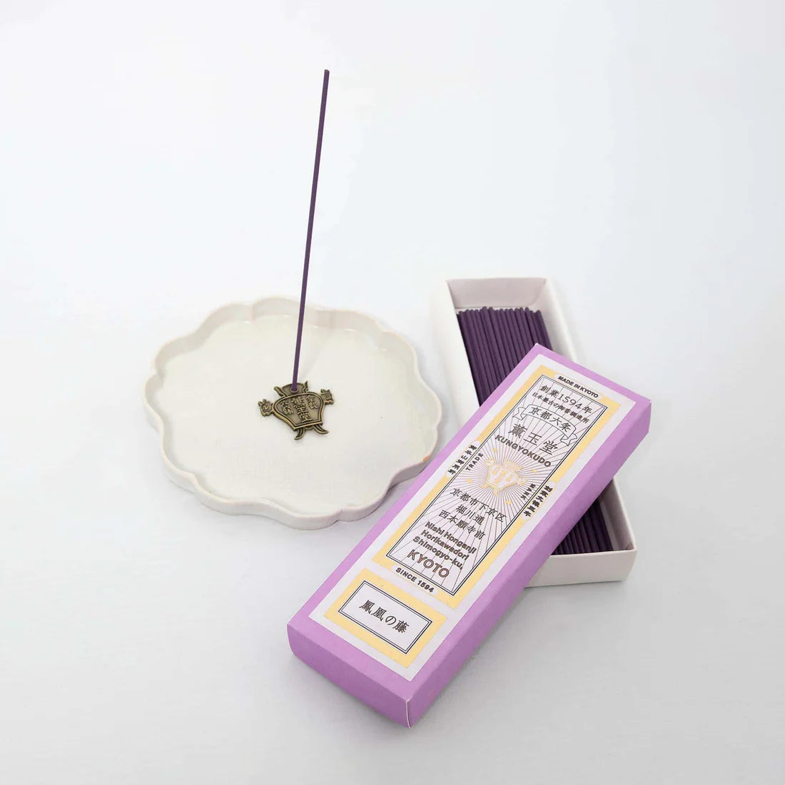 Close-up of Kungyokudo Japanese Incense Phoenix Wisteria, 60 Sticks, featuring elegant packaging for gifting