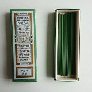 60 Sticks Kungyokudo Japanese Incense Uji Matcha Green Tea, matcha-sandalwood blend, designed for relaxation