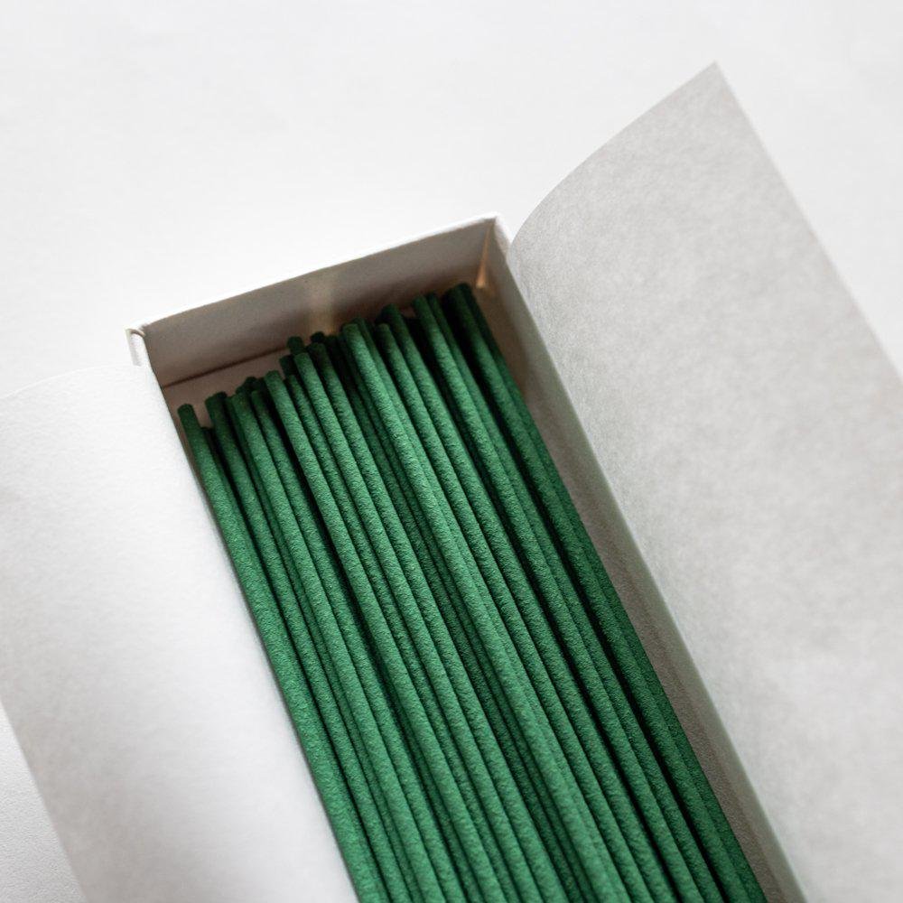 Close-up of Kungyokudo Japanese Incense Uji Matcha Green Tea, 60 Sticks, featuring natural ingredients for serene ambiance