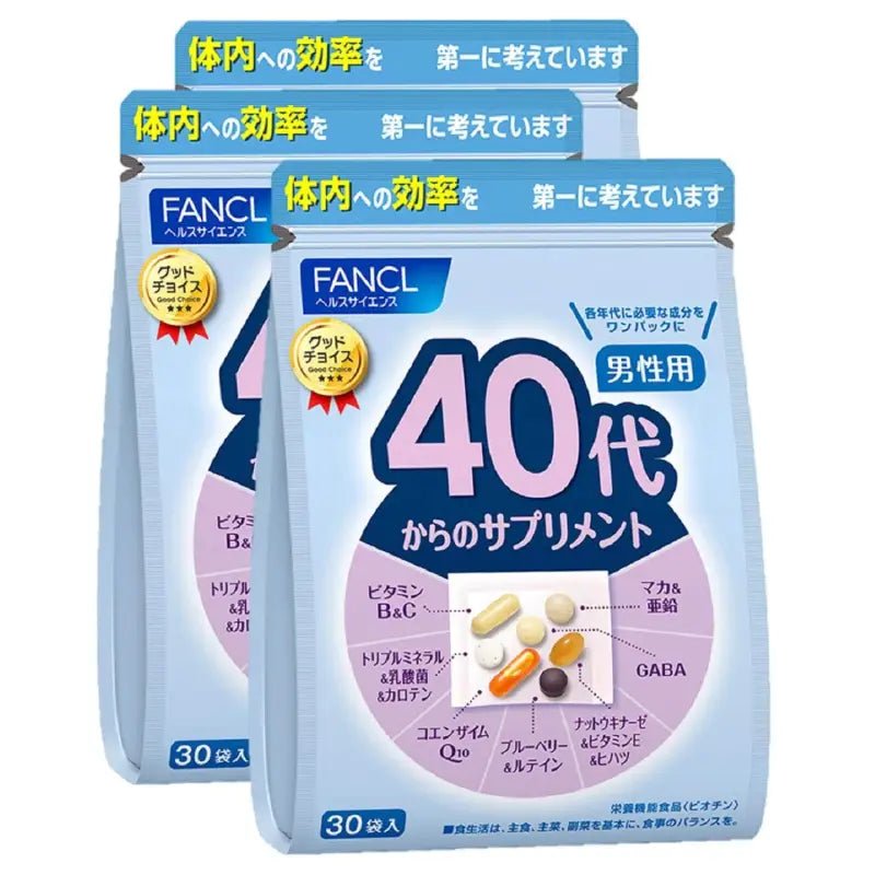 Fancl Supplement From 40's For Men 90 Days (30 Bags x 3), individual bags, key nutrient blend, ideal for daily men's wellness