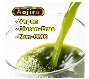 Close-up of Nihon Yakuken [Set Of 8] Kin No Aojiru Pure Domestic Barley Grass 46 Packs, featuring additive-free formula for gentle nutrition