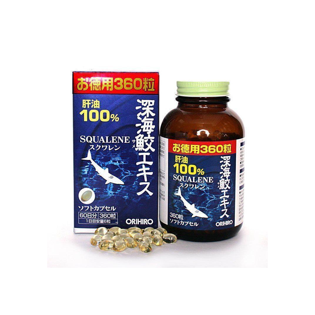 360 Capsules Orihiro Deep Sea Shark Extract Squalene Supplement, soft gelatin design, designed for wellness enthusiasts
