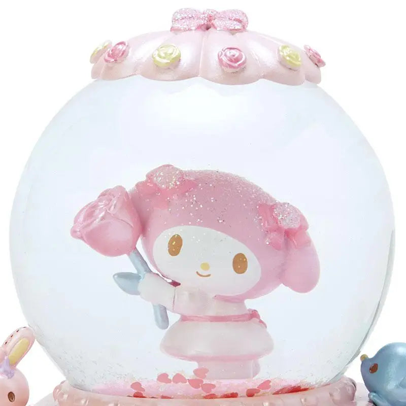 Close-up of Sanrio My Melody Snow Globe M, featuring snowfall effect for enchanting display