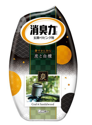 Close-up of Shoshuryoku Deodorant Power Room Deodorizer Air Freshener Charcoal Sandalwood, 400ml, featuring spray nozzle for targeted application
