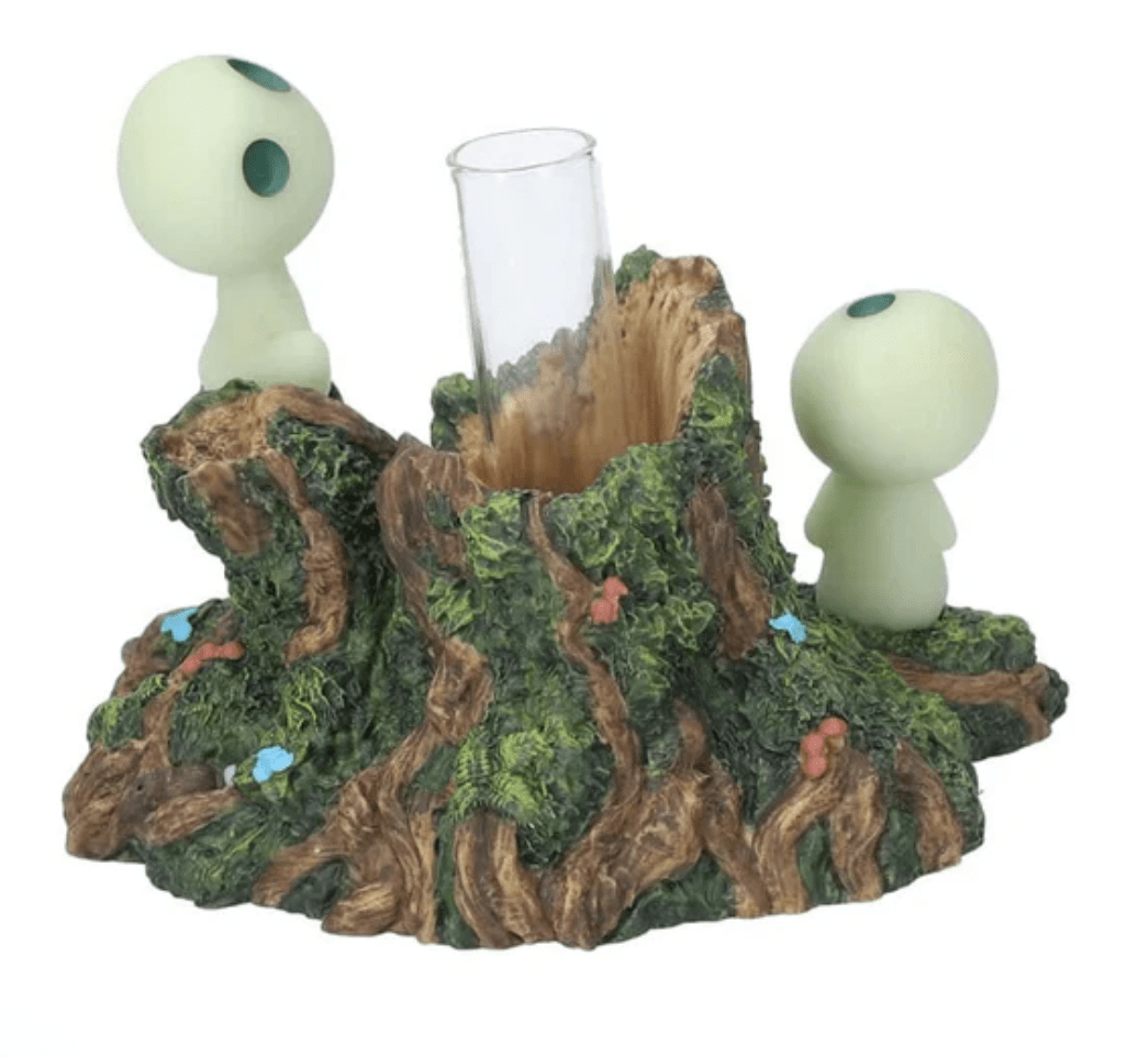 Close-up of Ghibli Princess Mononoke Glow In The Dark Single Flower Vase, featuring Kodama spirits for magical ambiance