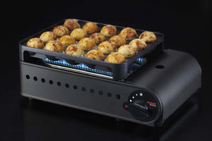 16-hole Iwatani Japan Cassette Gas Takoyaki Maker Flame Octopus II CB-ETK-2, U-shaped burner, designed for home chefs