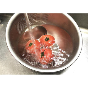 Stainless Steel 3-Way Rice Washing Bowl With Strainer in durable steel, versatile, perfect for kitchen tasks