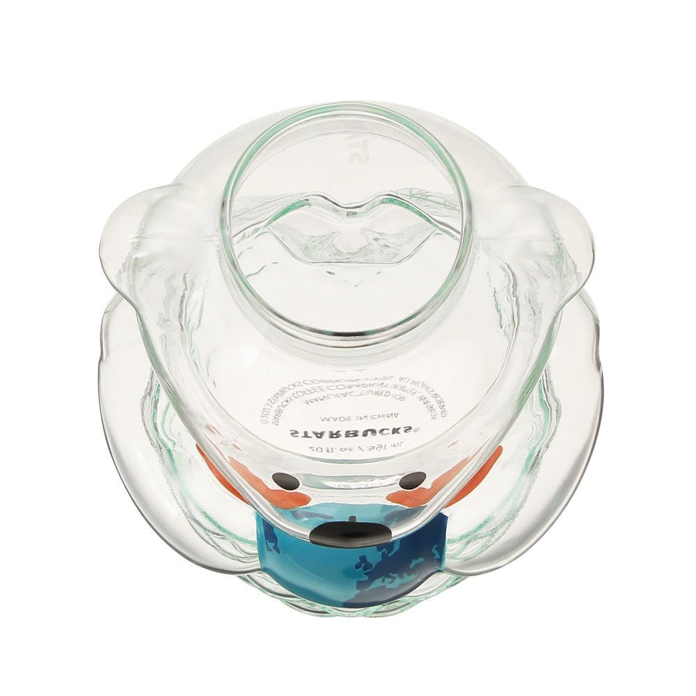 Close-up of Starbucks Japan 591ml Bearista Glass Tumbler 2023, featuring silicone lid for secure sipping