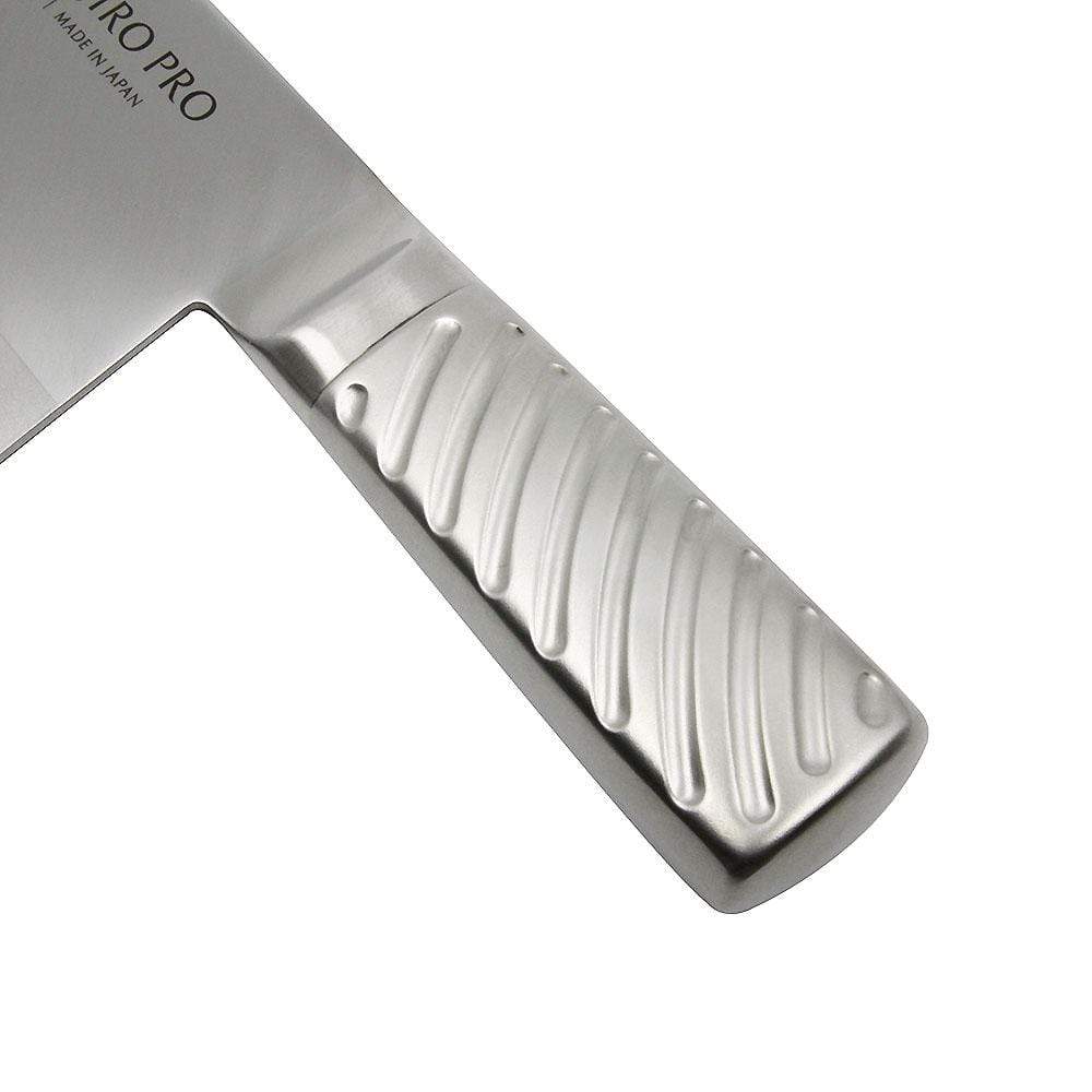 Close-up of Tojiro-Pro Dp 3-Layer Chinese Cleaver, 220x90mm, featuring textured grip for precision
