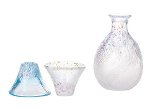 Toyo Sasaki Glass Sake Set, 3-piece, Sakurafuji design, ideal for elegant sake serving