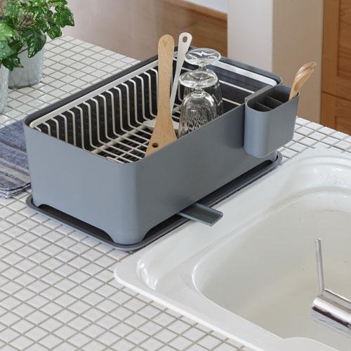 Wahei Freiz Compact Multi-Functional Dish Drainer Dish Drying Rack in extended setup, drainage port, perfect for sink-side drying