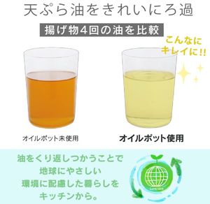 “Iris Ohyama H-OP800 Oil Pot 800 ml Black, demonstrating reused filtered oil stored in pot