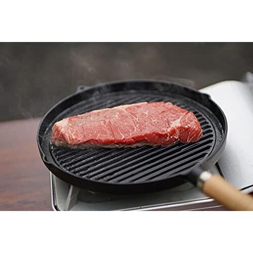 Ikenaga Cast Iron Griddle Pan With Wooden Handle (IH Compatible) 26cm