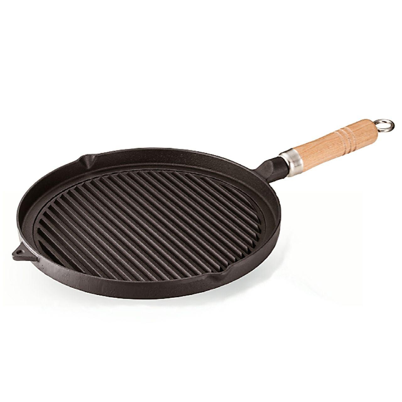 Ikenaga Cast Iron Griddle Pan With Wooden Handle (IH Compatible) 26cm