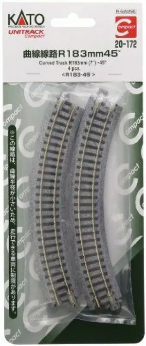 Kato N Scale Unitrack Compact Curve Line R183 - 45 Degrees 4 Pieces 20 - 172 Model - Track