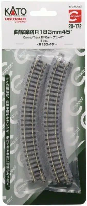 Kato N Scale Unitrack Compact Curve Line R183 - 45 Degrees 4 Pieces 20 - 172 Model - Track