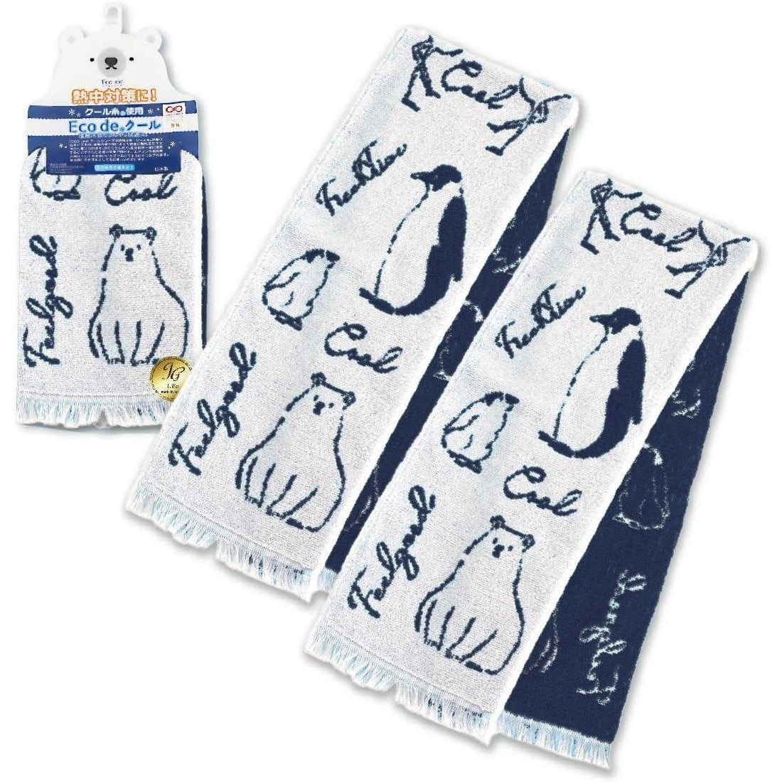 16 x 90cm Eco de Cool Polar Bears & Penguins Cooling Neck Scarf, soft reusable fabric for warm days