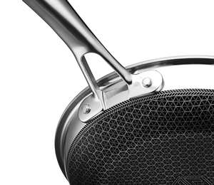 Close-up of HexClad Hybrid Non-Stick Frying Pan, 20cm, featuring non-stick coating for easy cleanup