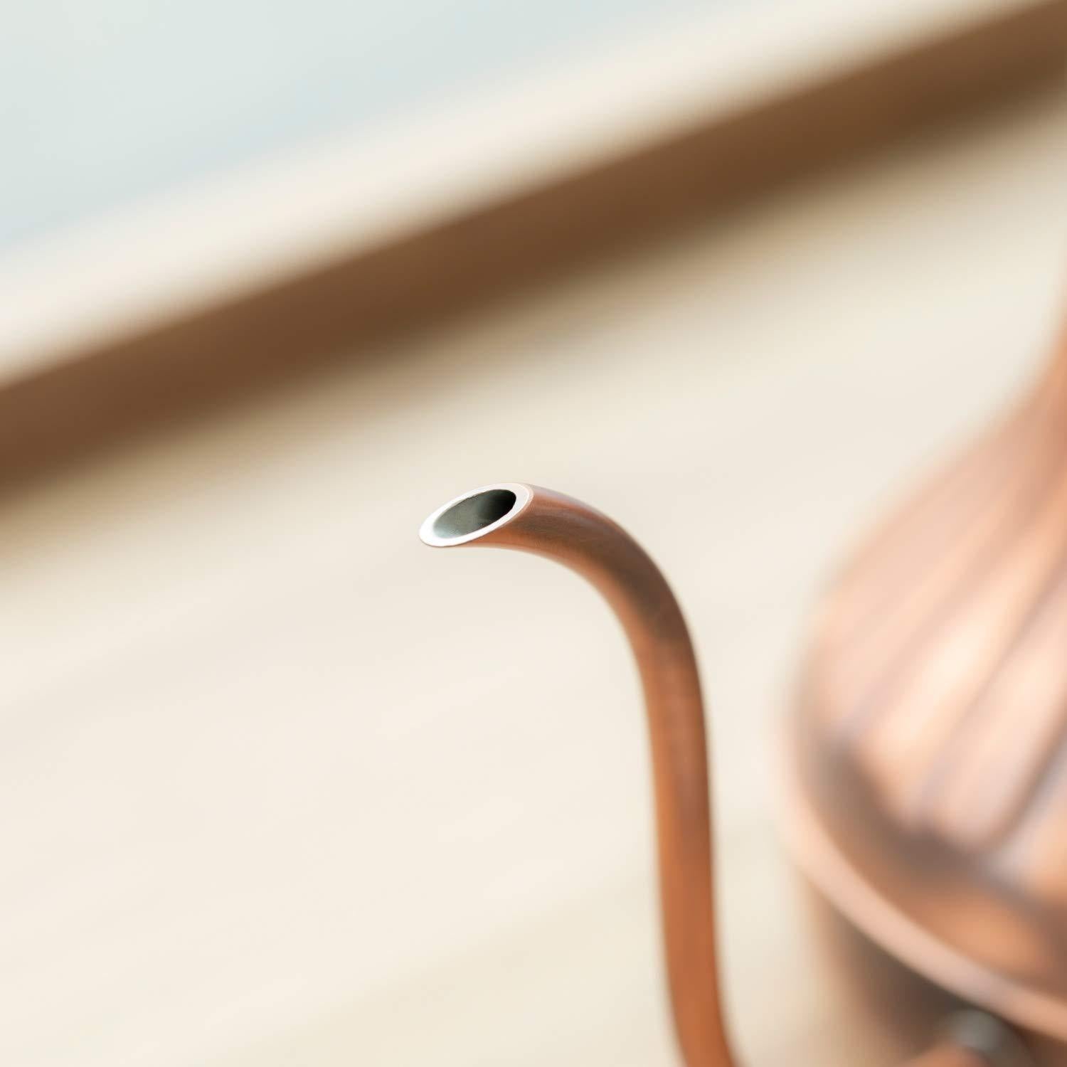 Close-up of Kalita Copper Pot Pour Over Coffee Kettle, 900ml, featuring copper finish for heat retention