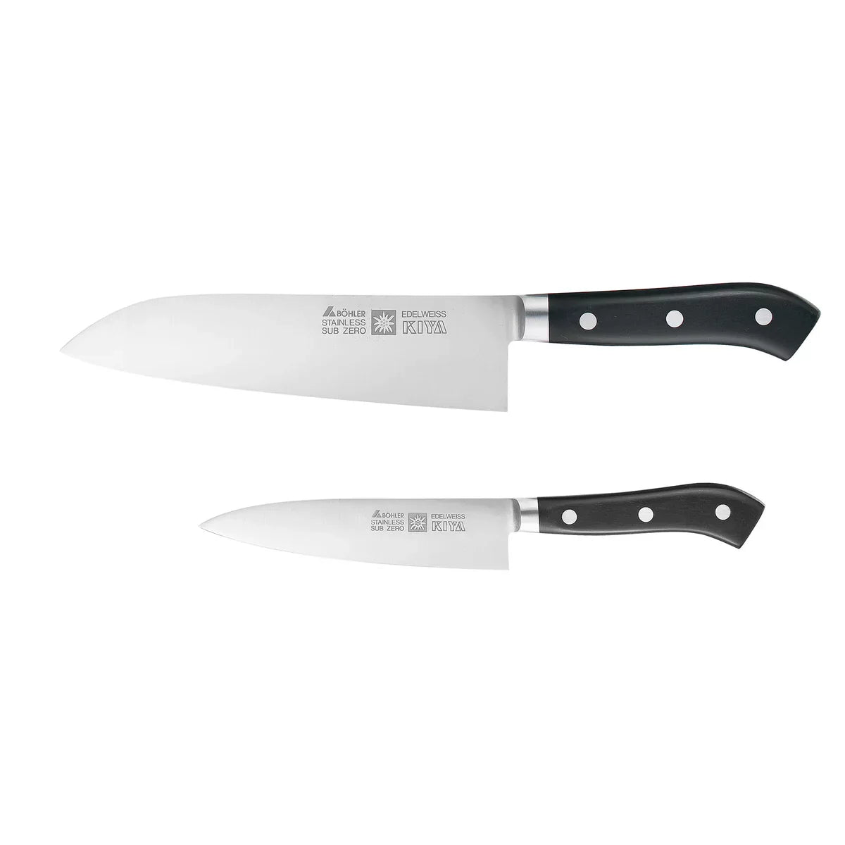 Two-piece Kiya Edelweiss Knife Set, sharp stainless steel blades, designed for chefs and home cooks