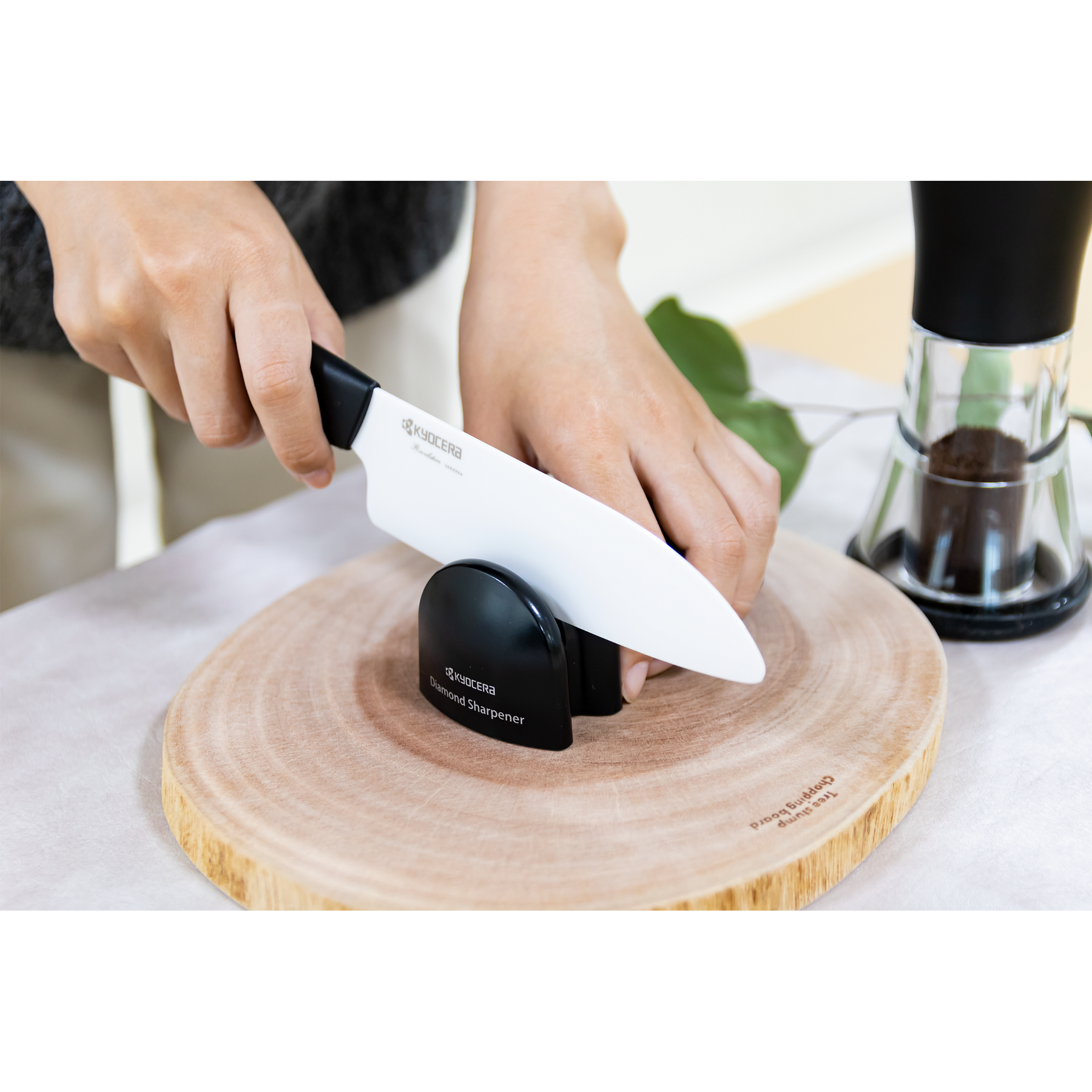 Close-up of Kyocera Diamond Knife Sharpener DS20S showing diamond-coated sharpening stone for effective edge maintenance