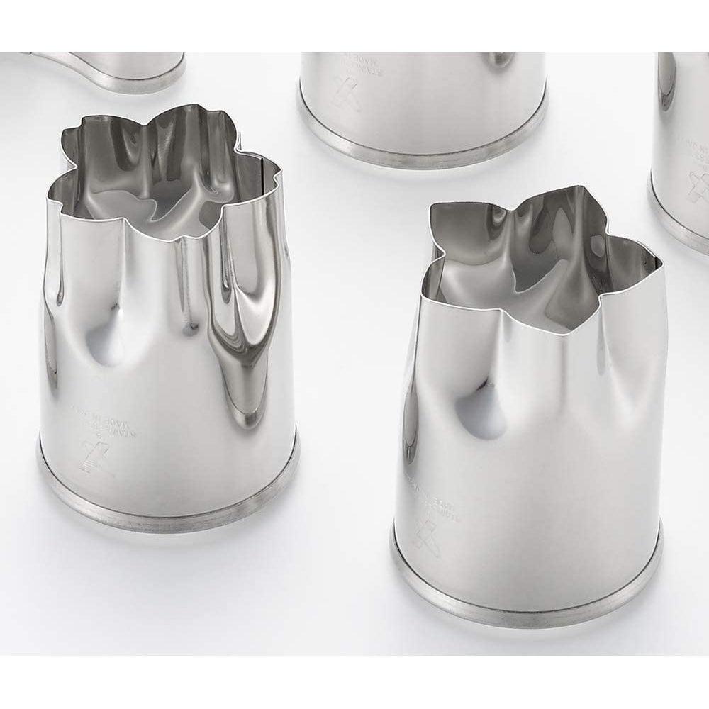 Close-up of Yoshikawa Japanese Vegetable Cutters Set of 6 showing clean-cut stainless steel edges for cute shapes